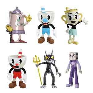 6 stk Cuphead Mugman Mecup Brocup Anime Figur Legetøj Sæt Statue Model Pvc Dukke Kage Ornament