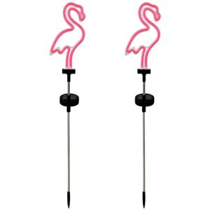 2 Pack Flamingo Neon Pink Solar Garden Lights til plænestier