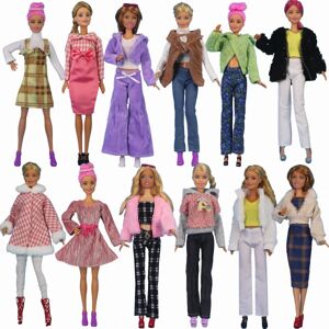 12 sæt Barbie-dukketøj, velegnet til 30 cm Barbie-dukker, moderigtigt tøj, sweatere, frakker