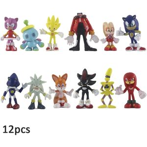 LEIGELE 12 stk Sonic actionfigurer til børn og voksne tegneseriefigurer Legetøj Kagetopper Samlerobjekt Model Dukke Legesæt Skrivebordsdekorationer Gaver