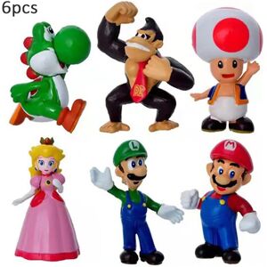 LEIGELE 6 stk/sæt Super Mario Bros Figures Ornament Dekor Model Dukke Legetøj Til Børn Drenge Piger Gaver