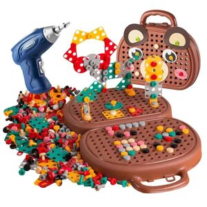 Et sæt pædagogisk træpuslespil mosaik legetøjssæt legetøj med boresæt byggeklodser