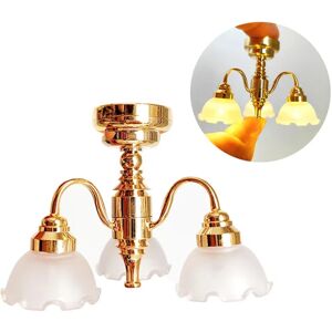 HEET 1:12 Dukkehus Miniature LED gylden loftslampe Lysekrone Pels