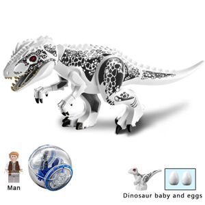 GeekAtmosphere dinosaur T-rex Pterodactyl byggeklodser Jurassic World Construction Mursten Børnelegetøjsgave（Hvid Tyrannosaurus med bolden）