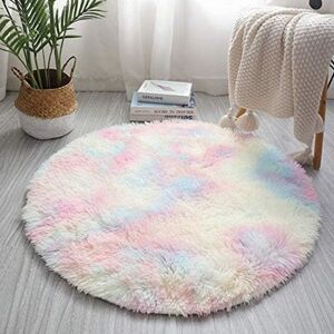 Runde fluffy regnbuetæpper til pigeværelse, Shaggy Circelmåtte til børn Babypiger Soveværelses børneværelsesindretning (120cm*120cm)