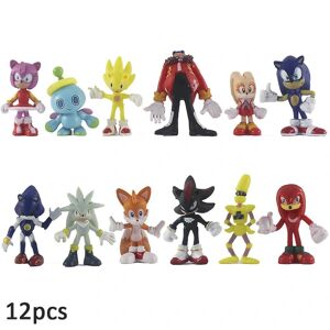 12 stk Sonic actionfigurer til børn og voksne tegneseriefigurer Legetøj Kagetopper Samlerobjekt Model Dukke Legesæt Skrivebordsdekorationer Gaver