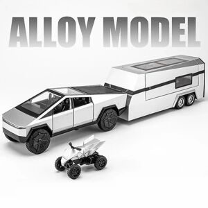 1:32 Tesla-legeret cyberlastbil med legetøj af autocampermodel, miniaturemodel i metal, tilbagetrækslyd og let samlelegetøj Silver