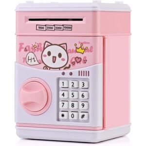 WEIWZI Elektronisk kat sparegris til børn Kontant tegneserie pengeautomat pengesparebank til børn med adgangskode og musik Fantastisk gavelegetøj (pink)