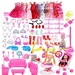 118 stykker Barbie tilbehør legetøj DIY materiale pakke dukke tøj hængende nederdel børn
