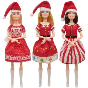 11-tommer nissehue Sæt Dress Up Fashion Barbie Dukke Prinsesse Kjole Børne Jul Pige Legetøj 3 stk.