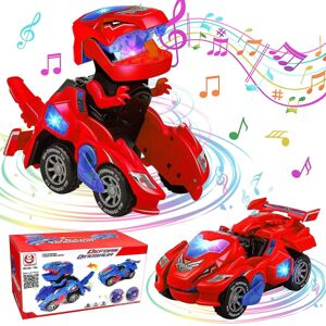 Transformering Dinosaur Legetøj Transformering Dinosaur Car Automatisk Transform Dino Biler Med Musik Og Led Lys Transformer Bil Legetøj Til Børn Drenge Piger B Red