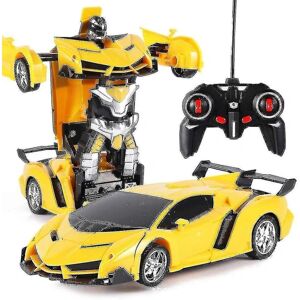 Fjernbetjeningsbil, 2 i 1 Transformer Robot Car, One Touch Transformering Fjernbetjening Transformers Bilrobot Yellow