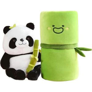 9,8 tommer (24,9 cm) Panda udstoppet dyr, sød panda plys kram bambus, panda og bambus rør sæt med 2, omfangsrig panda plys legetøj bor i bambus