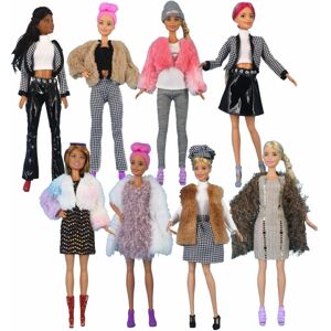 8 stykker 30cm Barbie dukketøj Mode pelstrøje coa A