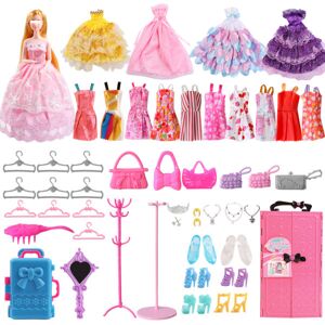 Børne Barbie Pink Dress Up Garderobe Brudekjole Dukke Legehus Legetøj Fødselsdagsgavesæt respekteras rose red
