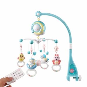 FLOWER LOST Baby tremmeseng mobil med hængende roterende legetøj, tage med spilledåse og projektorfunktion, timing fjernbetjening, perfekt gave til baby sovende-blå