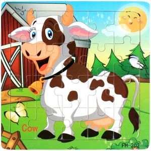 Nyt 20 stykker Montessori 3d puslespil tegneserie dyrekøretøjs puslespil træpuslespil Tidlig læring Pædagogisk legetøj til børn Cow