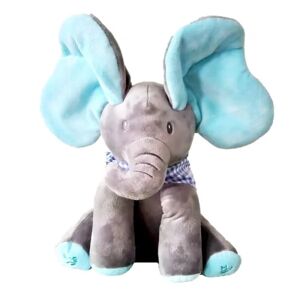 Galaxy Dylegetøj 30 cm Interaktivt syngeleg Plyslegetøj Elektrisk kig-a-boo Elefant klapper ører og dækker øjne Dumbo （gråblå）