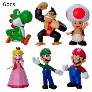 FMYSJ 6 stk/sæt Super Mario Bros Figures Ornament Decor Model Dukke Legetøj Til Børn Drenge Piger Gaver (FMY)