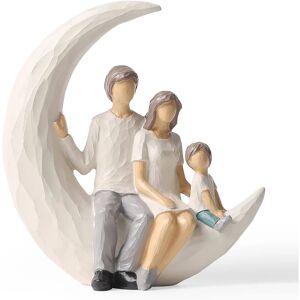Heyone Familie på 3 figurer, håndmalede forældre- og børnestatuer, gaver til familien, familieskulptur til hyldeindretning Desktop-hjemmesoveværelse（Månefamilien）