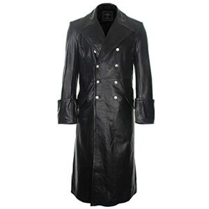 Mil-Tec German Officer Black Leather Great Coat, Size 44 Inch