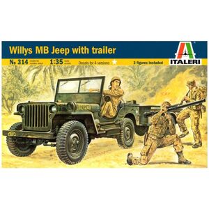 Italeri Willys Mb Jeep With Trailer - 1:35 Militær Køretøjer Modelbyggesæt