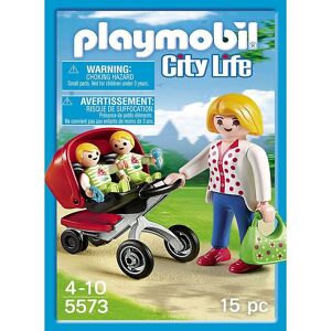 City Life - Mor Med Tvillingeklapvogn - 5573 - 15 Dele - Playmobil - Onesize - Legetøj
