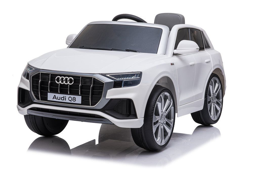 hjemmeudstyr Audi Q8, 12v Med Lædersæde Og Gummidæk, Hvid