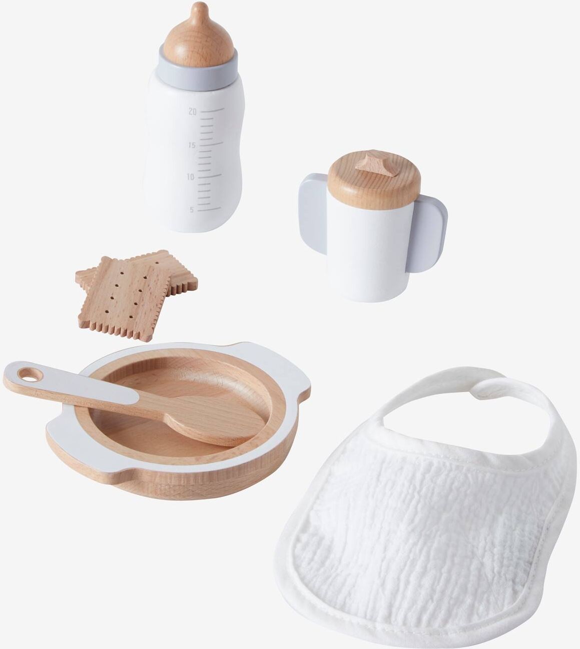 VERTBAUDET Conjunto de accesorios de comida para muñecas de madera FSC® blanco