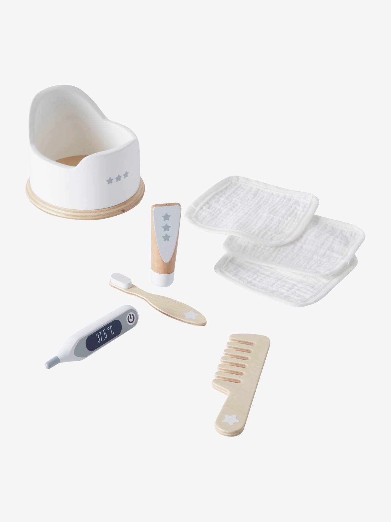 VERTBAUDET Conjunto de accesorios de higiene para muñecas de madera FSC® blanco