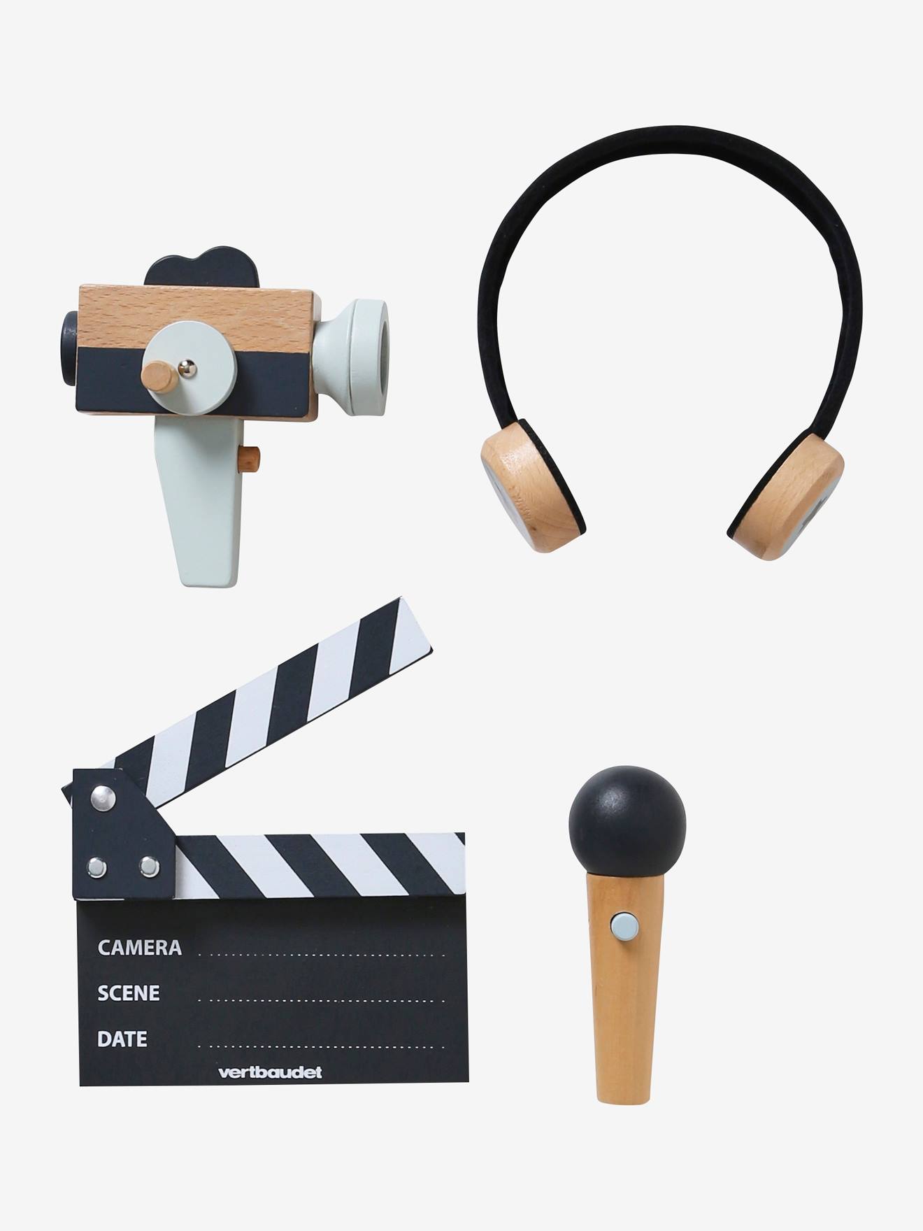 VERTBAUDET Kit de cineasta de madera FSC® gris medio liso con motivos