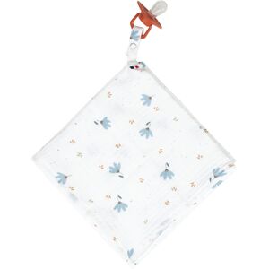 Doudou lange attache tetine en gaze de coton, Bleuet