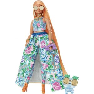 Barbie - Poupée Extra Chic de morphologie ronde avec tenue deux pièces à fleurs, un chaton, cheveux très longs et accessoires, points d'articulation, - Publicité