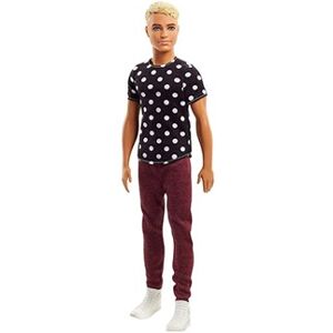 Barbie Fashionistas poupée mannequin Ken #14 blond avec t-shirt noir à pois, pantalon rouge et chaussures blanches, jouet pour enfant, FJF72 - Publicité