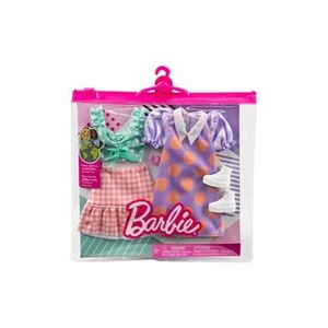 Mattel - Barbie Fashion Pack - HBV70 - Ensemble Tenues de vêtements pour poupée - Jupe, Chemisier, Robe à Pois, Bottes et Bracelet - Publicité