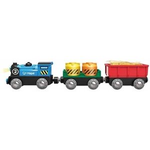 Hape locomotive de rames avec wagons de marchandises en 3 parties - Publicité