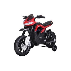 HOMCOM Moto électrique pour enfants 25 W 6 V 3 Km/h effets lumineux et sonores roulettes amovibles rouge - Publicité