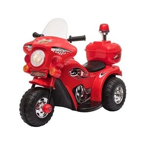 HOMCOM Moto scooter électrique pour enfants modèle policier 6 V 3 Km/h fonctions lumineuses et sonores top case rouge - Publicité