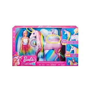 Barbie Playset Poupée Dreamtopia et Licorne Rose Lumières Magiques - Publicité