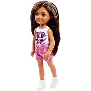 Barbie Famille mini-poupée Chelsea fille avec haut orné d'un motif chien, jouet pour enfant, FRL81 - Publicité