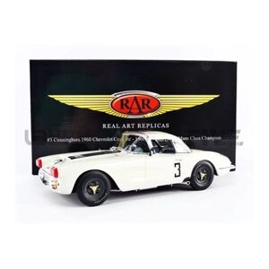 GENERIQUE Voiture Miniature de Collection REAL ART REPLICAS 1-18 - CHEVROLET Corvette Cunningham - Le Mans 1960 - White / Blue - RAR18011 - Resin - Publicité