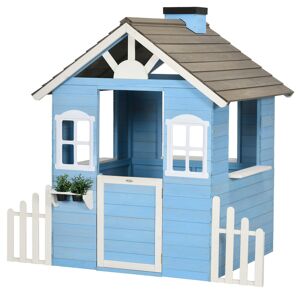 Outsunny Cabane de jeu pour enfant maison de jardin en bois porte et fenêtres de 3 à 7 ans dim. 151L x 112.5l x 142H cm bleu   Aosom France