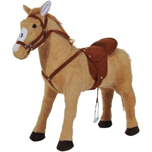 HOMCOM Cheval debout en peluche pour enfant à partir de 3 ans avec effets sonores selle et bride 85 cm (longueur) beige