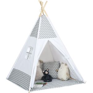 HOMCOM Tente tipi pour enfant avec tapis oreiller sac de transport tissu en coton polyester bois de pin 120 x 120 x 155 cm blanc