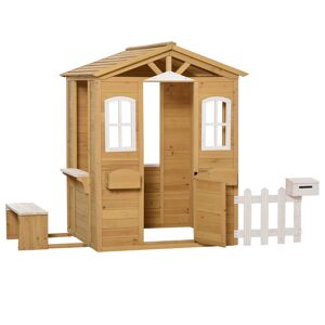 Outsunny Cabane de jeu pour enfant maison de jardin en bois porte et fenêtres, banc, boite aux lettres, clôture, de 3 à 6 ans
