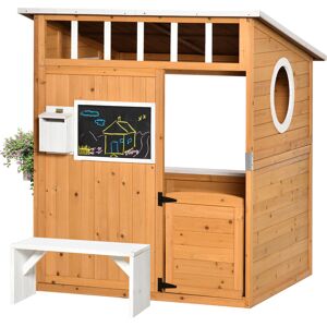 Outsunny Cabane de jeu pour enfant maison de jardin en bois porte et fenêtres, banc, boite aux lettres, tableau, de 3 à 8 ans