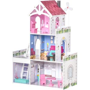 HOMCOM Maison de poupée 3 étages jeu d'imitation grand réalisme multi-équipements MDF 60 x 29 x 85 cm rose