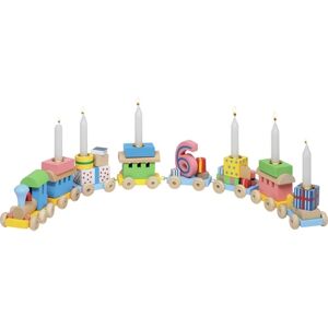 goki Train d'anniversaire enfant, locomotive 7 wagons bois