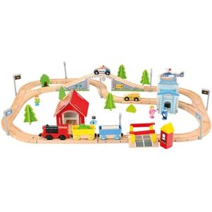 Bino Circuit de train locomotive a piles bois, 80 pieces