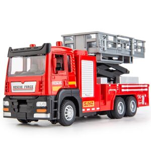 Modèle de voiture en alliage de camion de pompier à échelle pliante 1/32, véhicule d ingénierie de Simulation de lumière sonore, Collection de jouets pour cadeau de garçon - Publicité